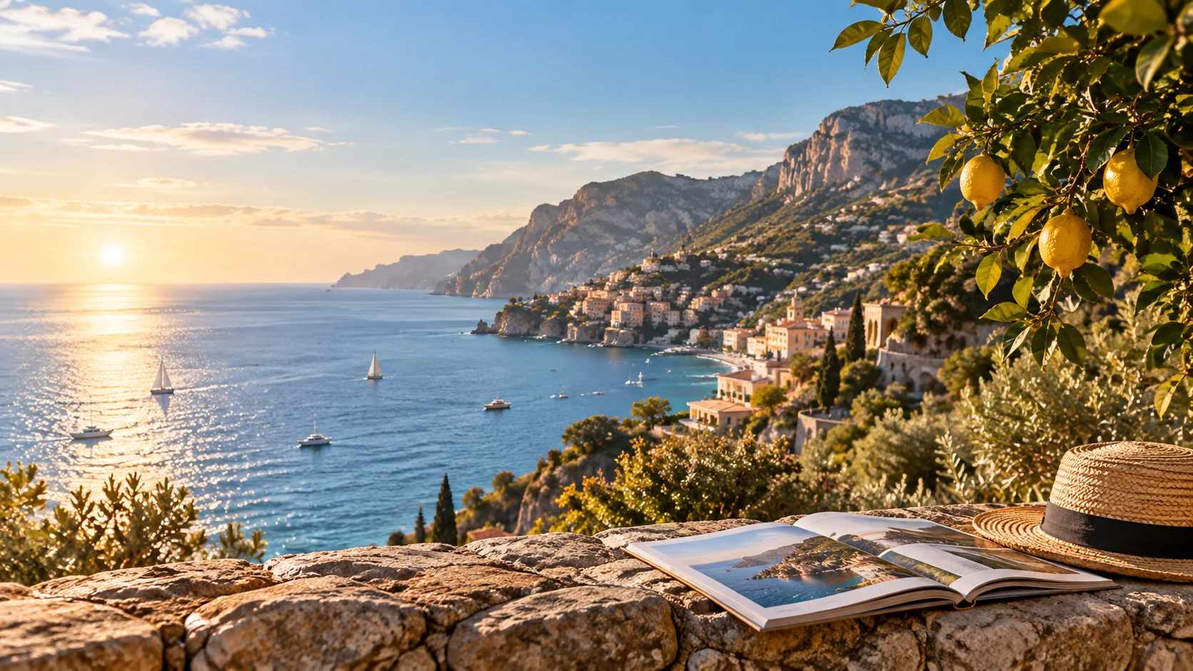 Italienische Küste mit Zitronen und Blick aufs Mittelmeer